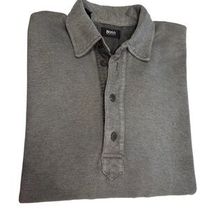 Hugo Boss Shirt Mens 3XL Washed Olive Green Knit Polo Rugby Golf Shirt